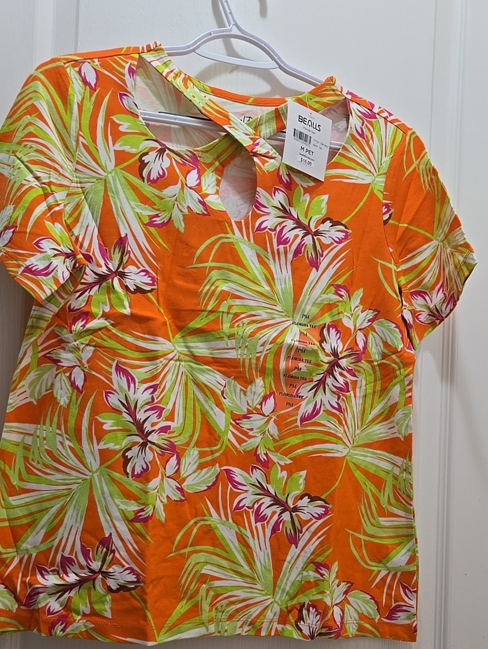 Orange Tropical Floral Keyhole Tee - Women's